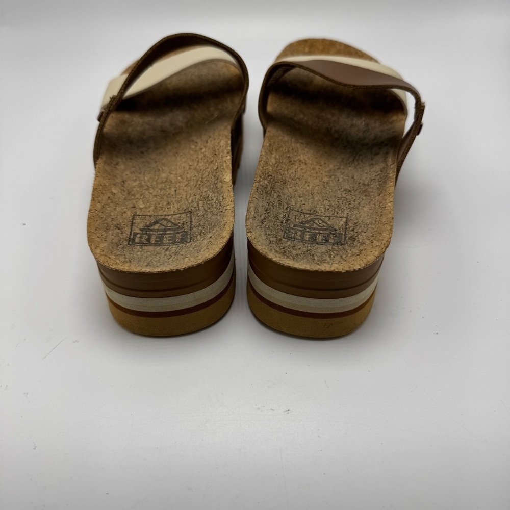 Reef Cushion Vista Hi Slide Sandal Size 8 Brown Cream Platform Vegan Leather - Picture 6 of 8